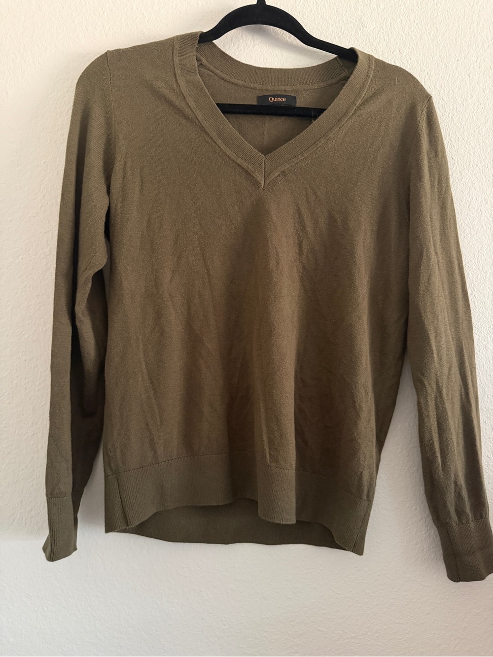 Quince Sweater V Neck Cotton Cashmere Blend Green Preppy Classic